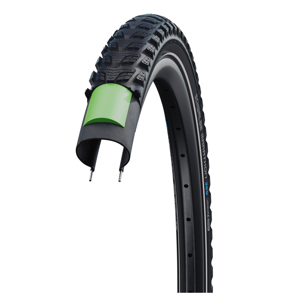 Велосипедная покрышка Schwalbe MARATHON 365 28x1.50 (40-622), GreenGuard, Addix 4season (чёрный, со светоотражающей полосой)