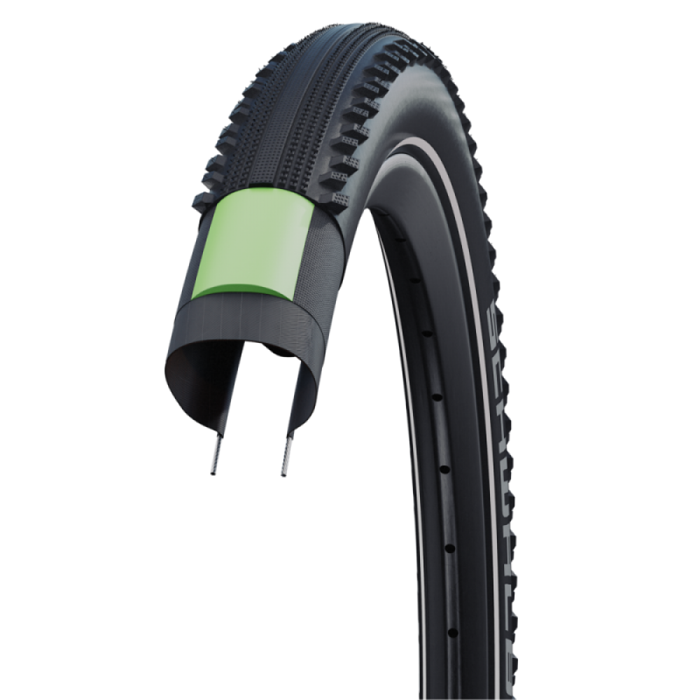 Велосипедная покрышка Schwalbe HURRICANE 29x2.40 (62-622), DD, GreenGuard (чёрный, светоотражающая полоса)