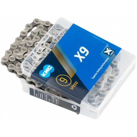 Цепь велосипедная KMC X9 1/2''x11/128''x114L 9 скоростей (серебристо-серый)