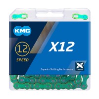 Цепь для велосипеда KMC X12 Aurora Green (11/128", 12 ск., 126 звеньев, с замком, зеленый "бензина!")