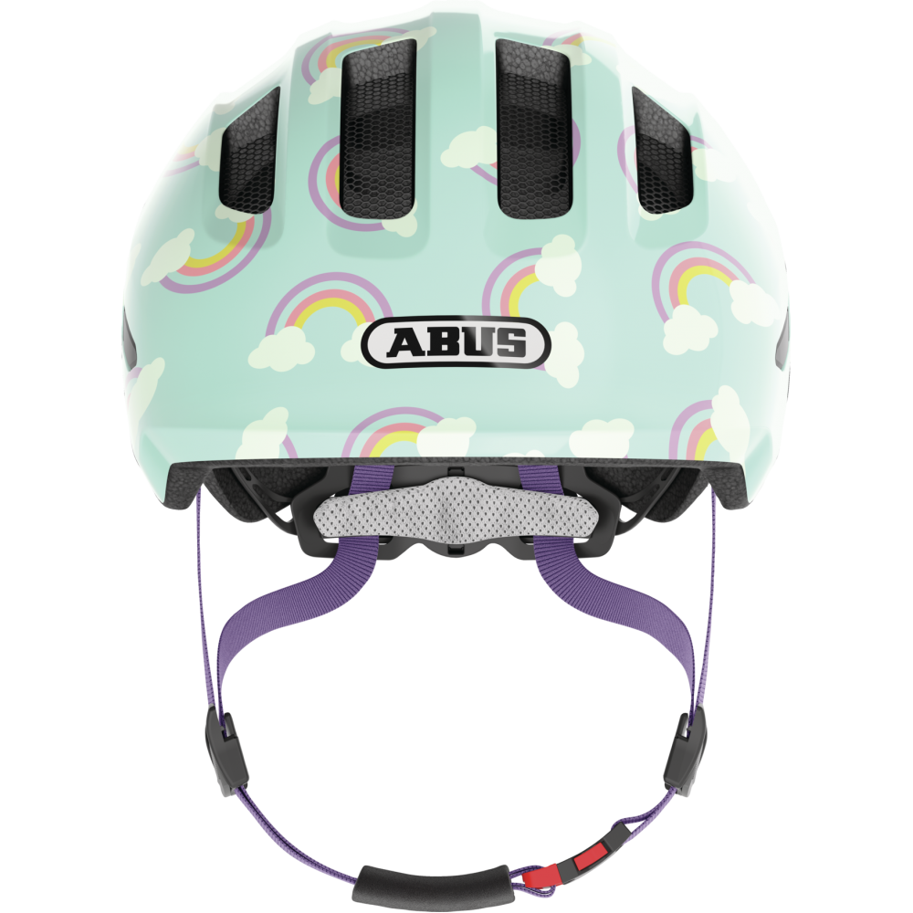 Шлем детский с фонариком ABUS Smiley 3.0 LED (blue rainbow, голубой с радугой)