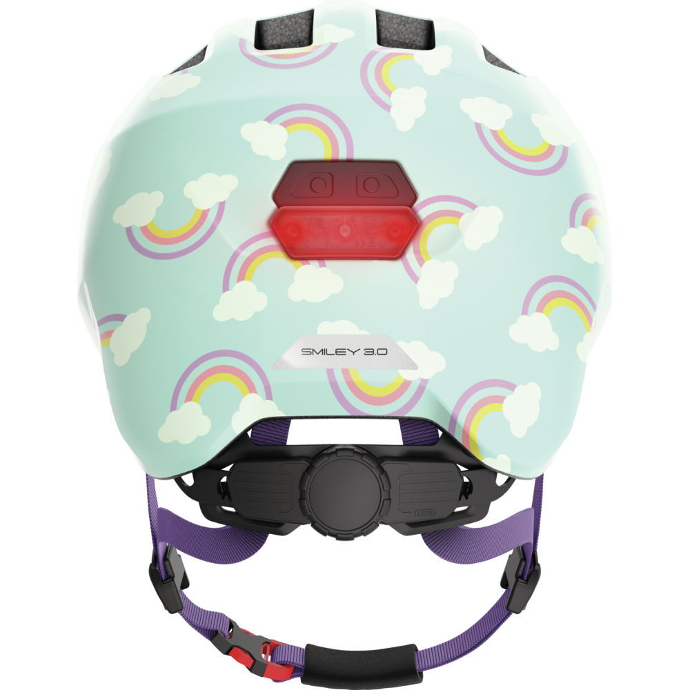 Шлем детский с фонариком ABUS Smiley 3.0 LED (blue rainbow, голубой с радугой)