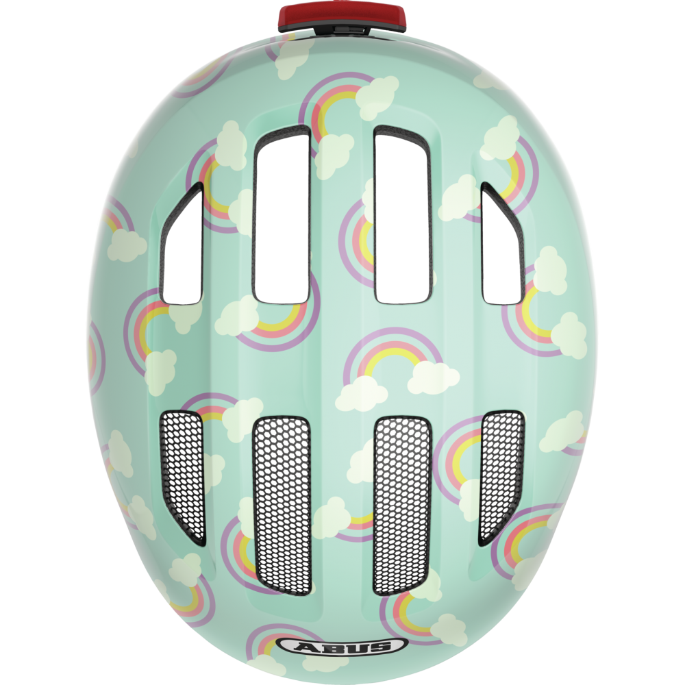 Шлем детский с фонариком ABUS Smiley 3.0 LED (blue rainbow, голубой с радугой)