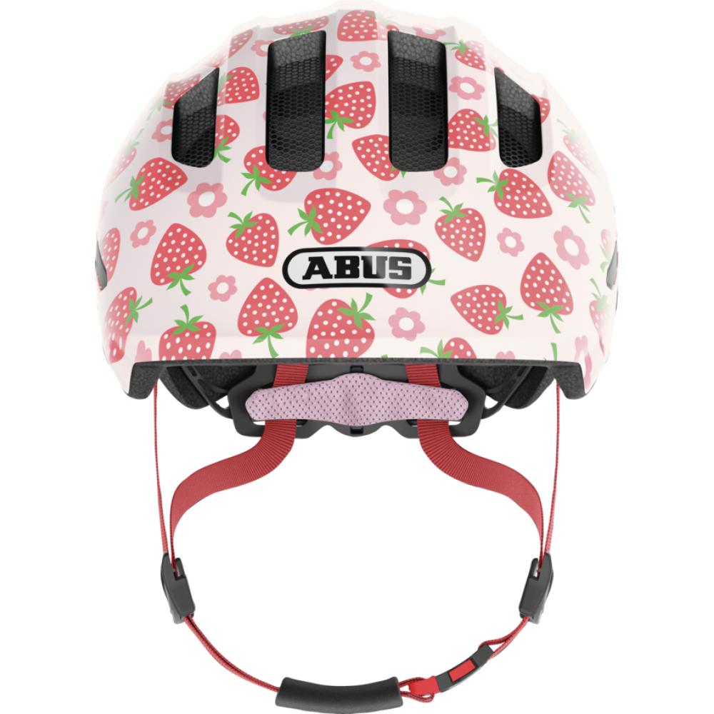 Шлем детский с фонариком ABUS Smiley 3.0 LED (rose strawberry, розовый с клубникой)