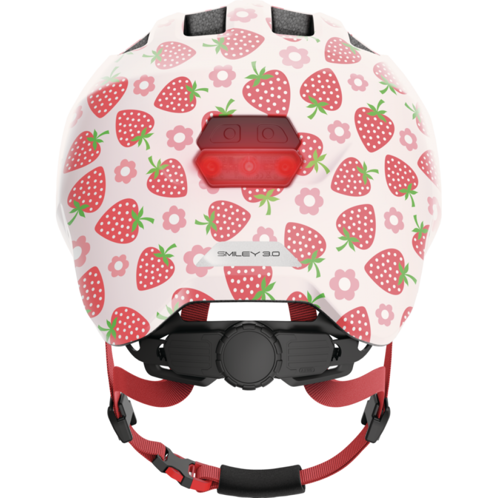 Шлем детский с фонариком ABUS Smiley 3.0 LED (rose strawberry, розовый с клубникой)