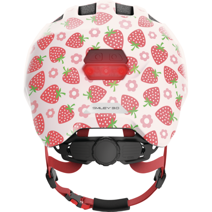 Шлем детский с фонариком ABUS Smiley 3.0 LED (rose strawberry, розовый с клубникой)