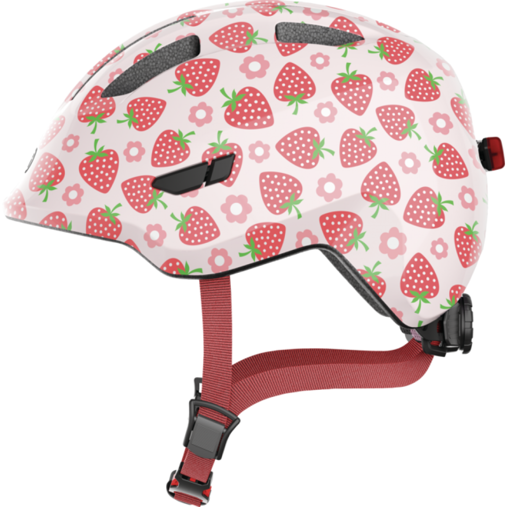 Шлем детский с фонариком ABUS Smiley 3.0 LED (rose strawberry, розовый с клубникой)