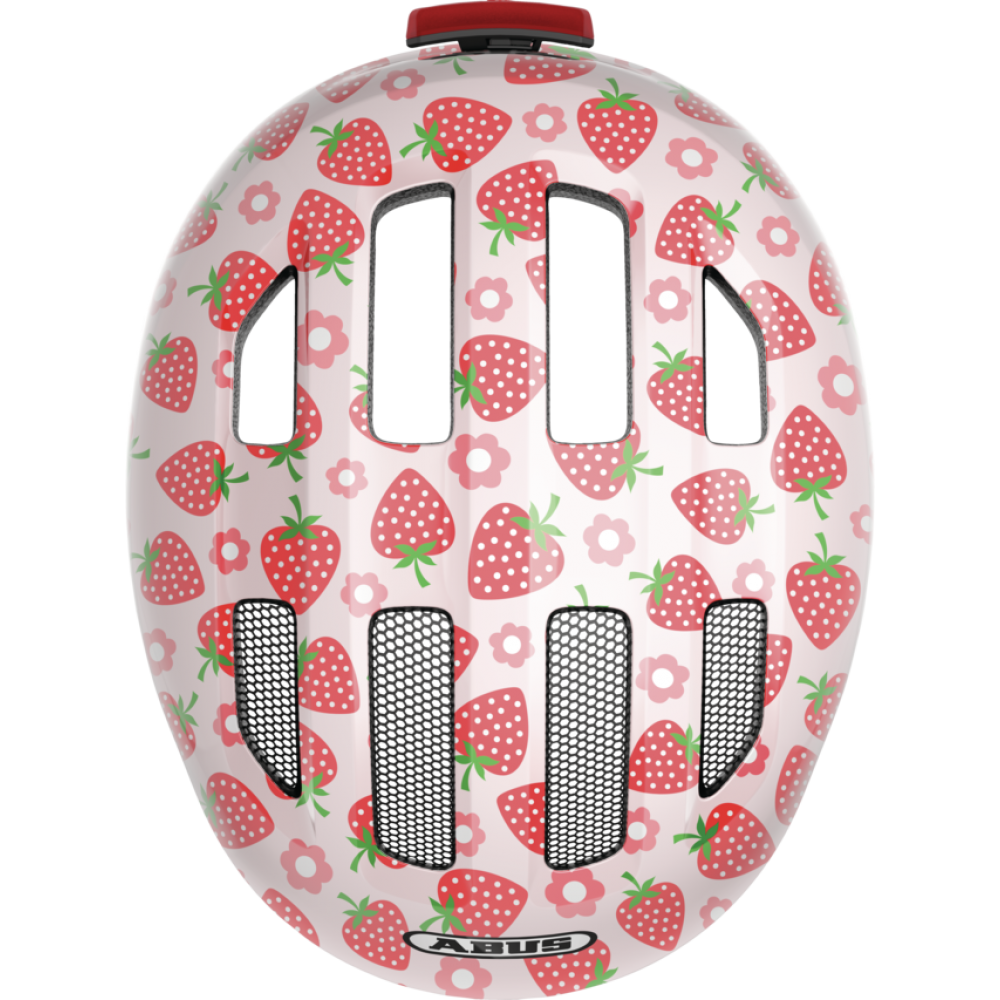 Шлем детский с фонариком ABUS Smiley 3.0 LED (rose strawberry, розовый с клубникой)