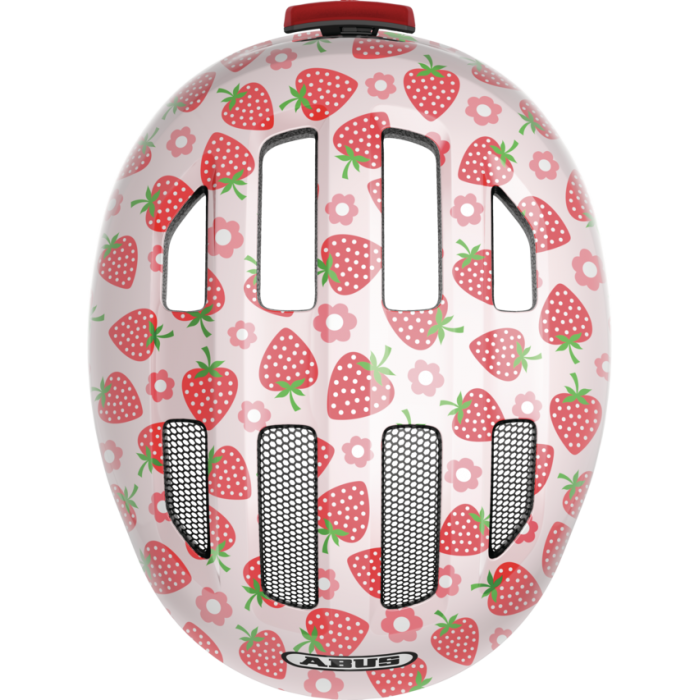 Шлем детский с фонариком ABUS Smiley 3.0 LED (rose strawberry, розовый с клубникой)