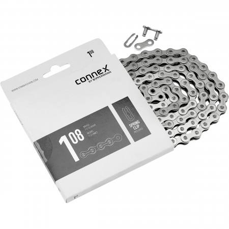 Цепь велосипедная CONNEX 108 8928162 1 скорость 112 звеньев (серебристая)