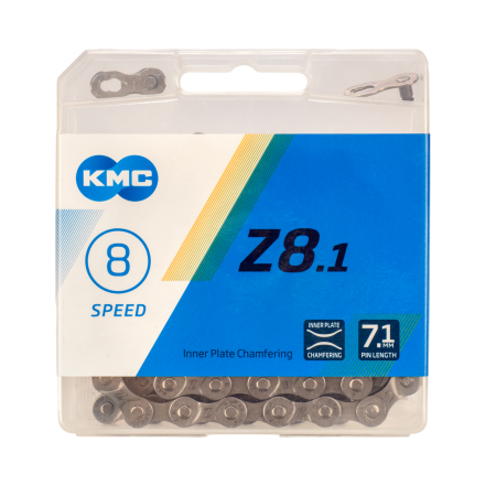 Цепь велосипедная KMC Z8.1 1/2"x3/32"x114L (в боксе, серая)
