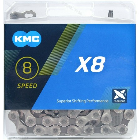 Цепь велосипедная KMC X8 1/2''x3/32''x116L 8 скоростей (серебристая)