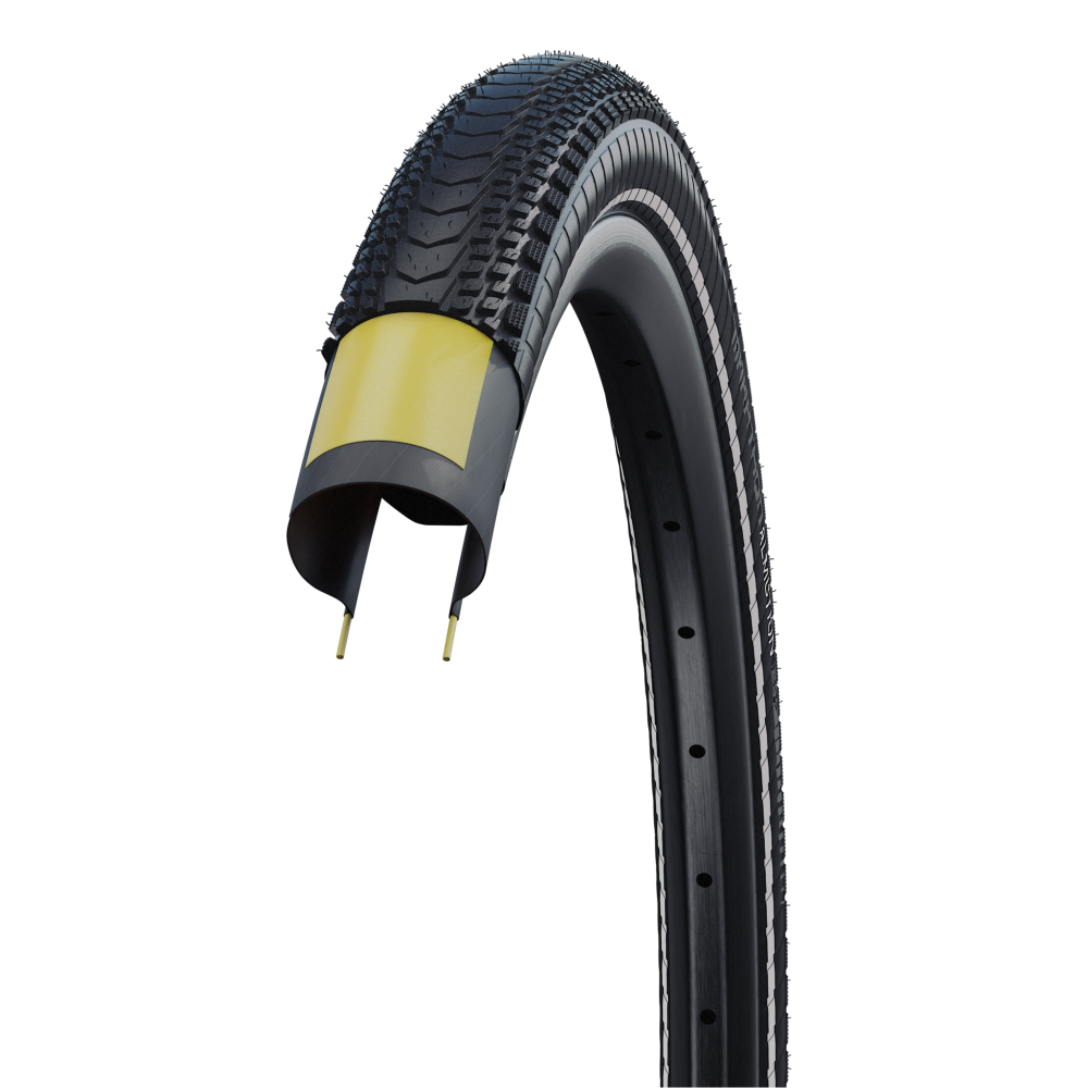 Велосипедная покрышка Schwalbe Marathon Almotion 27.5x2.15 (55-584), V-Guard, складная, Black+Reflex