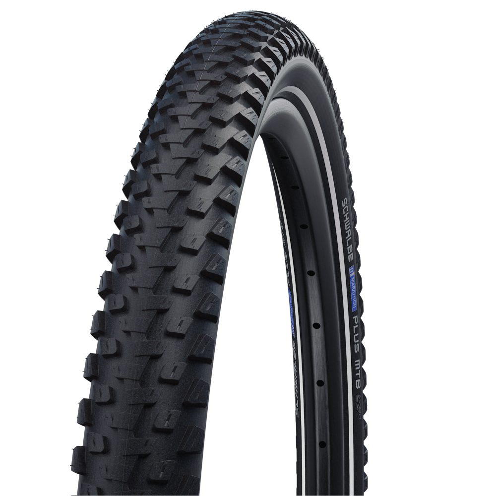 Велосипедная покрышка Schwalbe MARATHON PLUS MTB 26x2.25 (57-559), SmartGuard (чёрный, светоотражающая полоса)