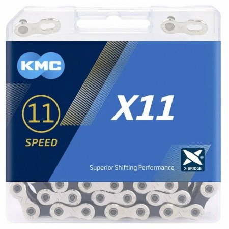 Цепь велосипедная KMC X11 1/2''x11/128''x114L 11 скоростей (серебристый/черный)