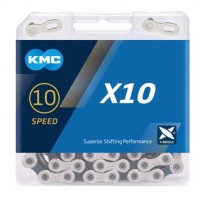 Цепь велосипедная KMC X10 1/2''x11/128''x116L 10 скоростей (серебристый/черный)