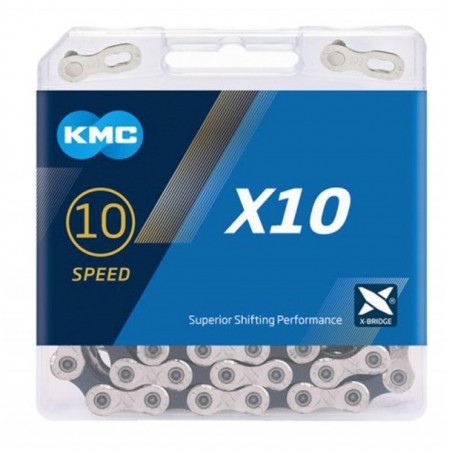 Цепь велосипедная KMC X10 1/2''x11/128''x116L 10 скоростей (серебристый/черный)